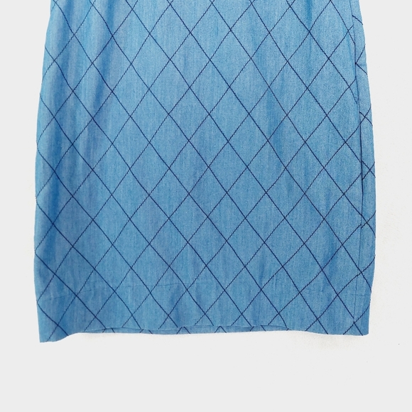 Kate Spade Blue Quilted Chambray Back Zipper Short Sleeve Shift Dress P1009 - Picture 3 of 10